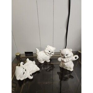 3 VTG White Fluffy Persian Cat Figurines Kitten Set Ceramic Playful Playing MCM